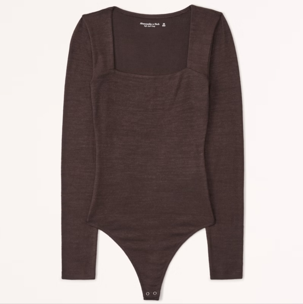 Women'sLong-Sleeve Cozy Squareneck Bodysuit, DARK BROWNLong-Sleeve Cozy Square